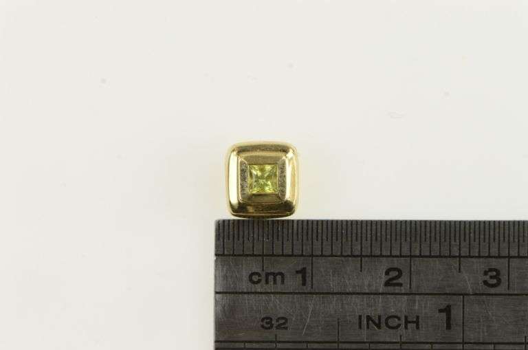 14K Yellow Gold Square Peridot Bezel Inset Geometric Slide Pendant