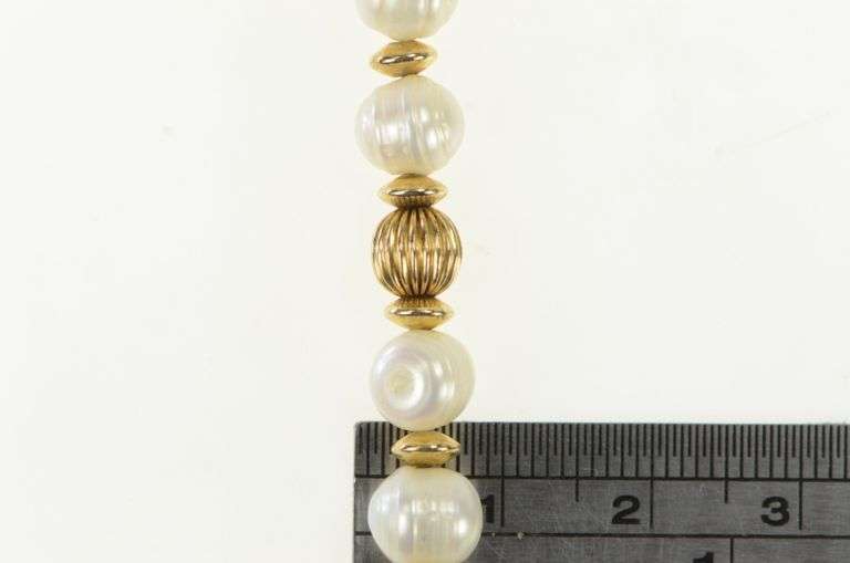 10K Yellow Gold Retro Vintage Pearl Ornate Toggle Clasp Bracelet