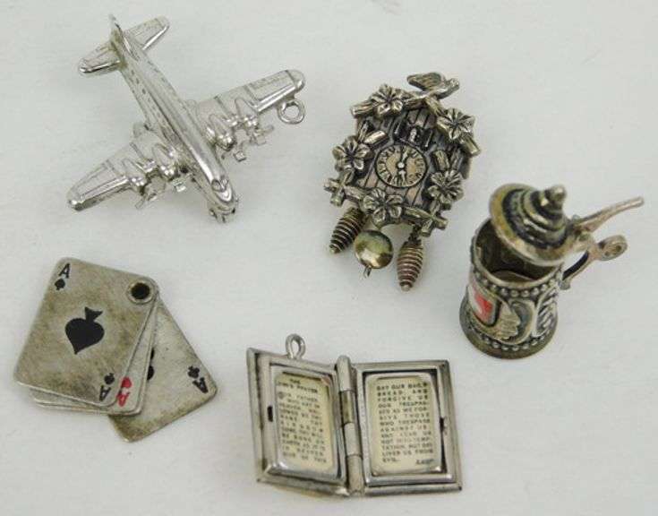 Lot of 5 Vintage Sterling Silver Mechanical Charms
