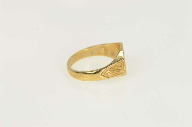 14K Yellow Gold L Cursive Letter Initial Monogram Ornate Ring