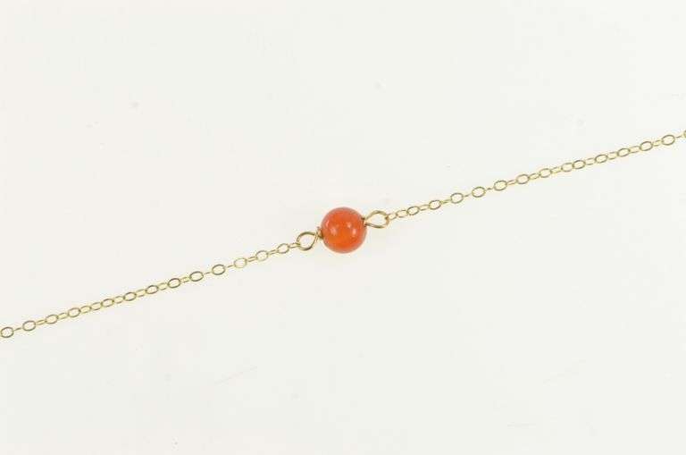 14K Yellow Gold Carnelian Ball Beaded Vintage Chain Link Necklace