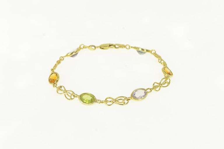 14K Yellow Gold Amethyst Citrine Topaz Peridot Chain Bracelet