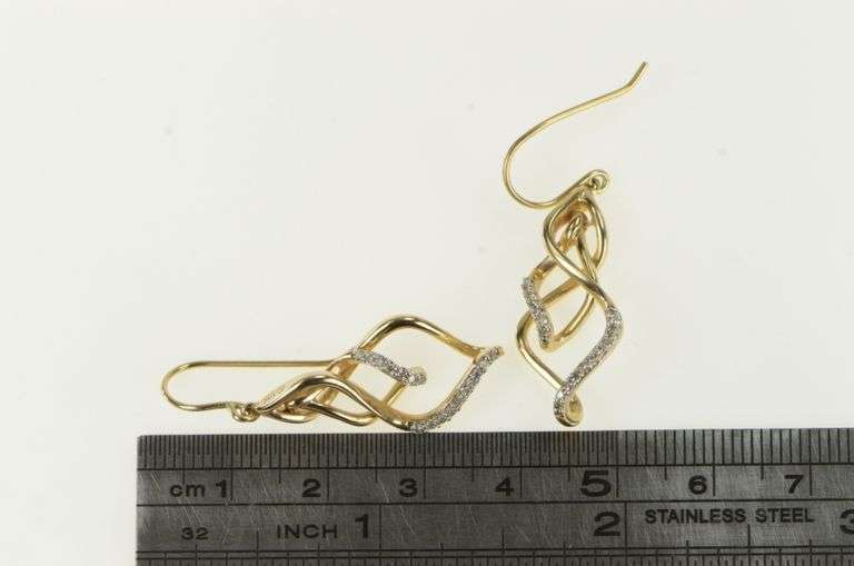 10K Yellow Gold Diamond Layered Twist Spiral Statement Earrings