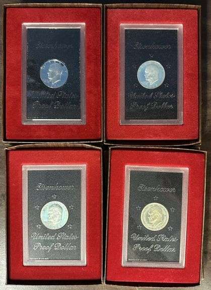 4 Diff. Gem PRF EISENHOWER Silver Dollars 1971-S to 1974-S in Brown Packs