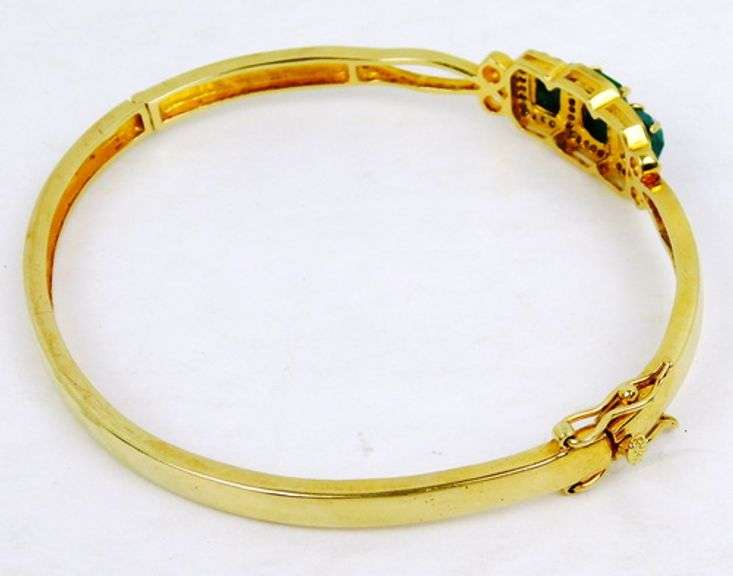 Sterling Vermeil Chrysoprase & Pave Diamonds Bangle