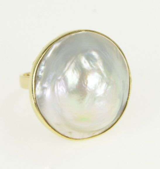 14K Yellow Gold Massive 26mm Mabe Pearl Statement Cocktail Ring