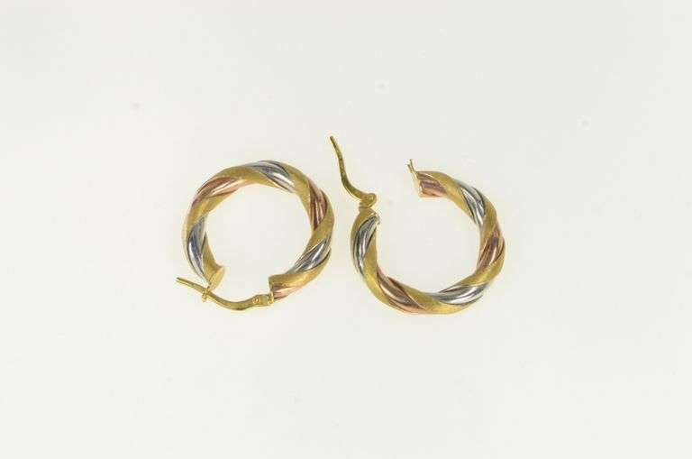 9K Yellow Gold 24.3mm Vintage Two Tone Statement Hoop Earrings