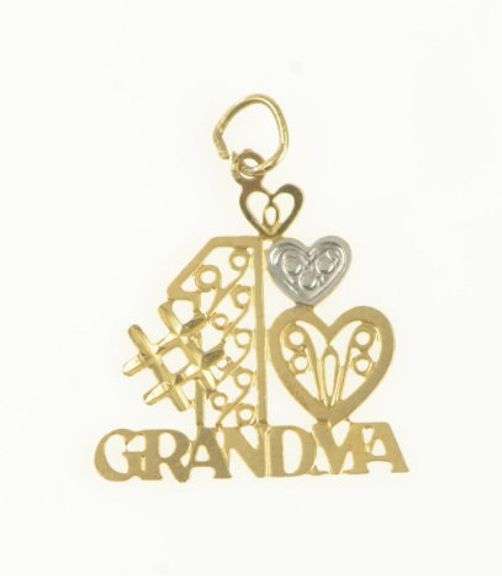 14K Yellow Gold #1 Number One Grandma Heart Word Family Charm/Pendant