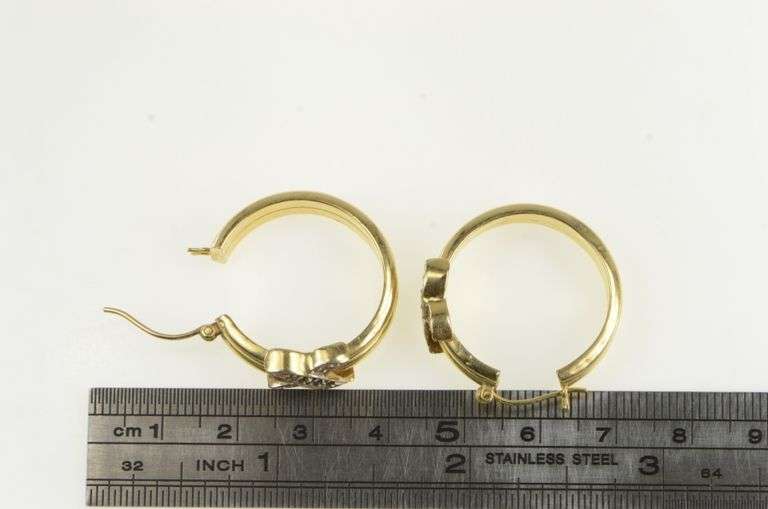 14K Yellow Gold Diamond X 25.5mm Statement Hoop Earrings