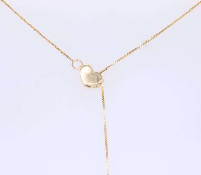 Simple Yellow Gold Box Chain with Heart adjustable Clasp