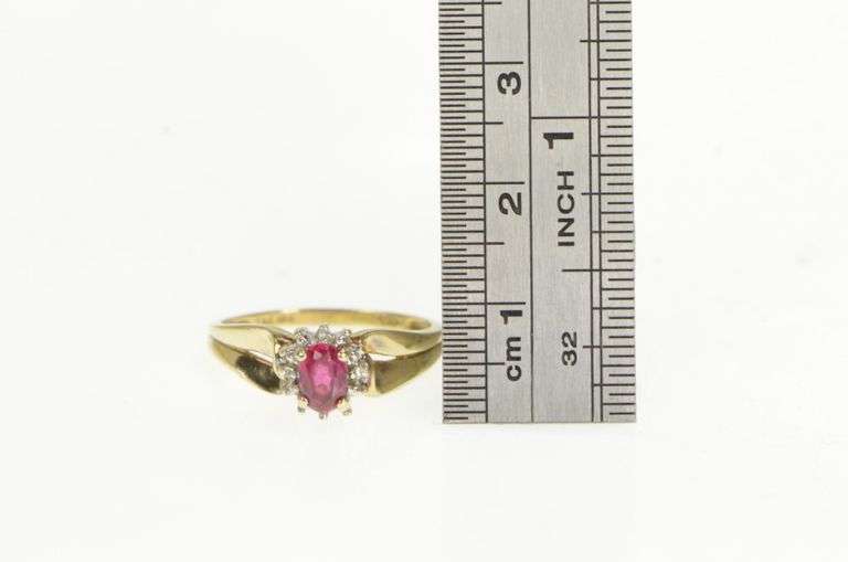 10K Yellow Gold Synthetic Ruby Diamond Halo Ring