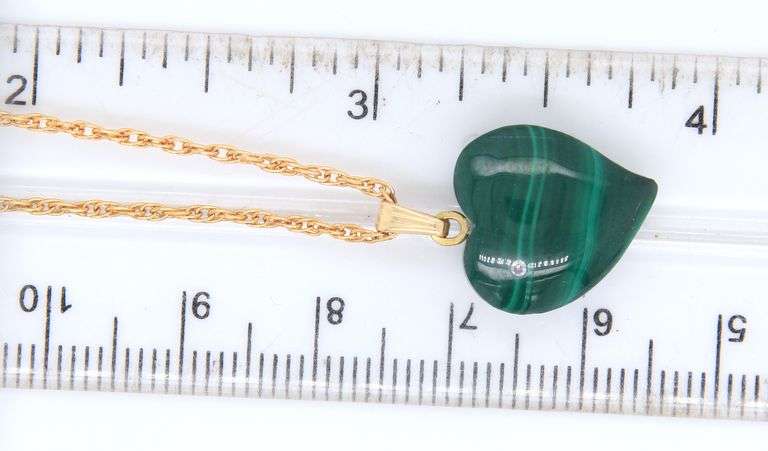 1/20 12KT Yellow Gold Filed Two Heart Shape Malachite Necklace Lot
