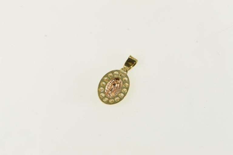 14K Yellow Gold Virgin Mother Mary Jesus Christ CZ Halo Charm/Pendant