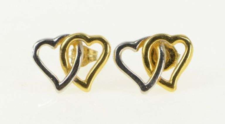 14K Yellow Gold Two Tone Hearts Interlocked Love Forever Earrings