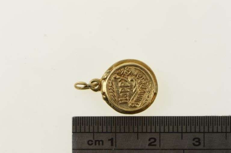 14K Yellow Gold 50's Articulated Happy Anniversary Cake Charm/Pendant