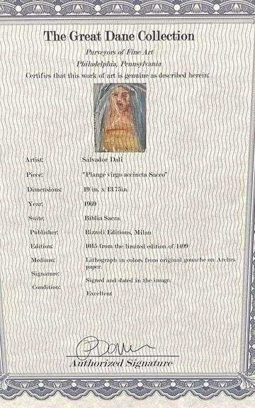 Rare Salvador Dali Biblia Sacra Lithograph Circa 1960's