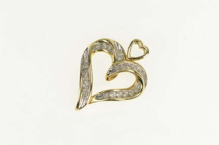 10K Yellow Gold Diamond Heart Love Symbol Vintage Romantic Pendant