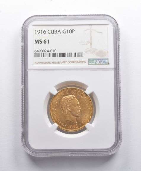 MS61 1916 Cuba Gold 10 Pesos NGC