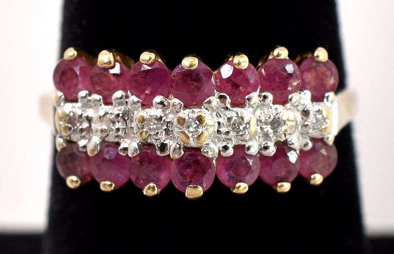 Sparkling Ruby and Diamond Ring in Yellow Gold