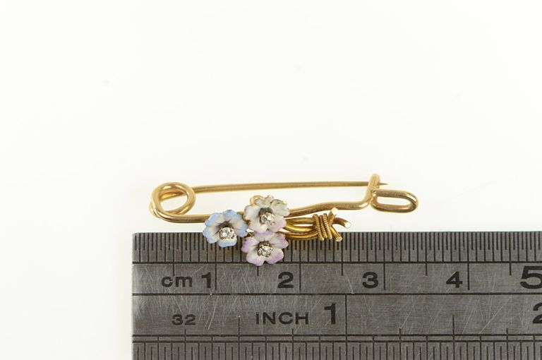 14K Yellow Gold Victorian Enamel Flower Daisy Bouquet Bar Pin/Brooch