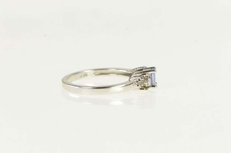 10K White Gold Oval Tanzanite Diamond Cluster Accent Ring