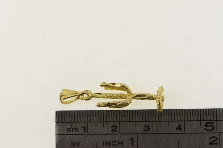 14K Yellow Gold 3D Textured Saguaro Cactus Desert Motif Charm/Pendant