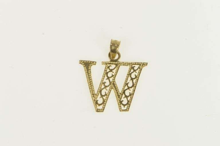 10K Yellow Gold W Filigree Letter Monogram Name Initial Pendant