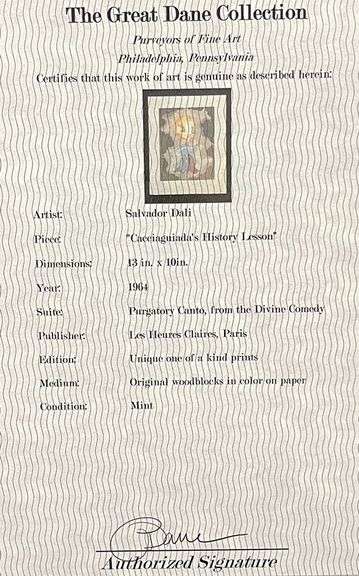 Very Collectible Salvador Dali Woodblock from The Divince Comedy Suite Circa 1964