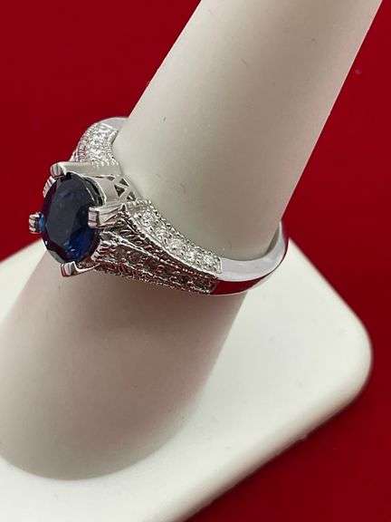 LADIES BRAND NEW 14K WHITE GOLD DIAMOND AND SAPPHIRE RING
