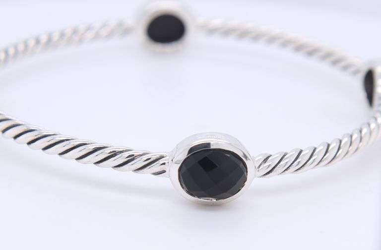 David Yurman Black Onyx 4 Station Bangle Bracelet
