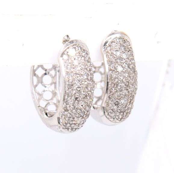 Glimmering 14kt WG Pave Diamond Hoop Earrings