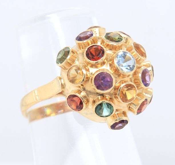 Stunning 18kt Yellow Gold Multi Stone Sputnik Style Ring