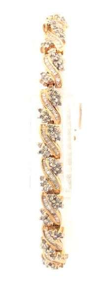 14K Yellow Gold Ctw Diamond Encrusted Vintage Twist Tennis Bracelet