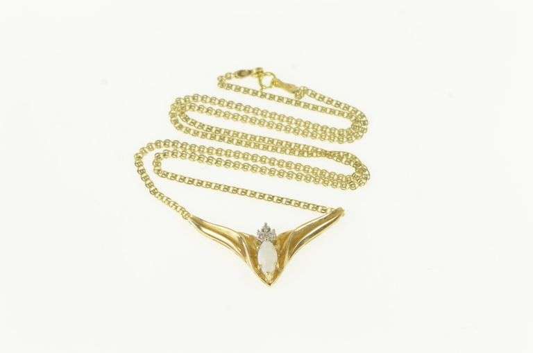 10K Yellow Gold Marquise Opal Diamond Accent Chevron Necklace