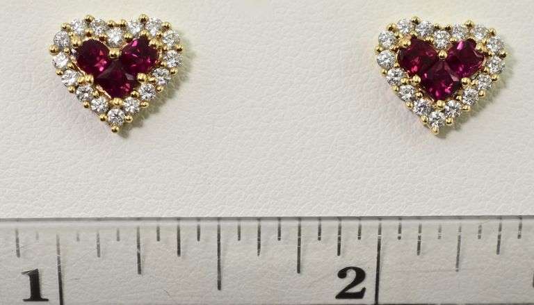 Gorgeous Ruby and Diamond 14K Heart Earrings