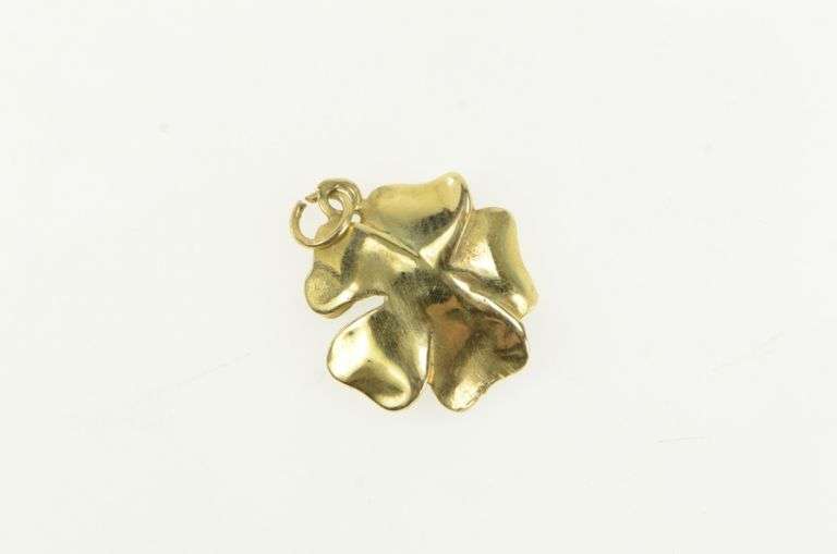 14K Yellow Gold Retro Green Enamel Pearl Blossom Flower Charm/Pendant