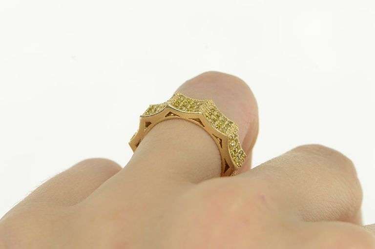 14K Yellow Gold 1.00 Ctw Yellow Diamond Scalloped Statement Ring