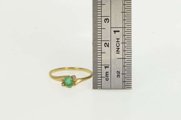 10K Yellow Gold Oval Natural Emerald Diamond Accent Vintage Ring