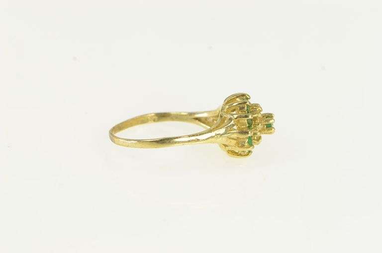 14K Yellow Gold Round Emerald Diamond Halo Round Cluster Ring