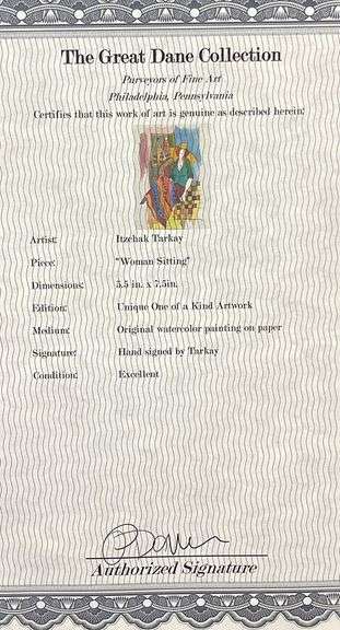 One-Of-A-Kind Unique Orignal Watercolor by Itzchak Tarkay