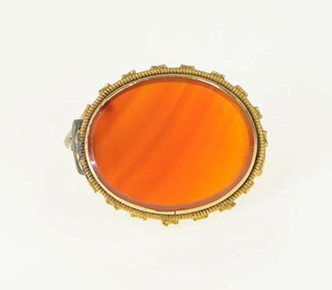 14K Yellow Gold Victorian Oval Ornate Carnelian Statement Pin/Brooch