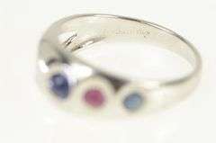 14K White Gold Natural Sapphire Ruby Modernist Statement Ring