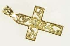 10K Yellow Gold Cross Floral Scroll Vine Design Faith Symbol Pendant