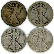 4 Different Walking Liberty Silver Half Dollars: 1917-1941