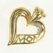 10K Yellow Gold Diamond Mom Mother's Day Heart Love Pendant