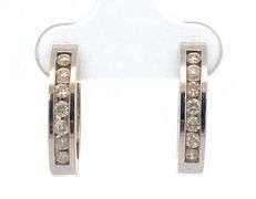 14K White Gold 0.42 Ctw Diamond Channel 17.6mm Hoop Earrings