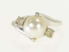 14K White Gold 8.7mm Pearl Retro Quartz Bypass Vintage Ring
