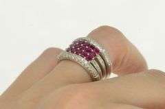 18K White Gold 2.50 Ctw Natural Ruby Diamond Cluster Layer Ring