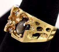 Charming Brown Sapphire and Diamond Men's Ring in 14K Yellow Gold
