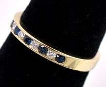 Energetic Blue Sapphire and Diamond Band Ring In 14K Yellow Gold